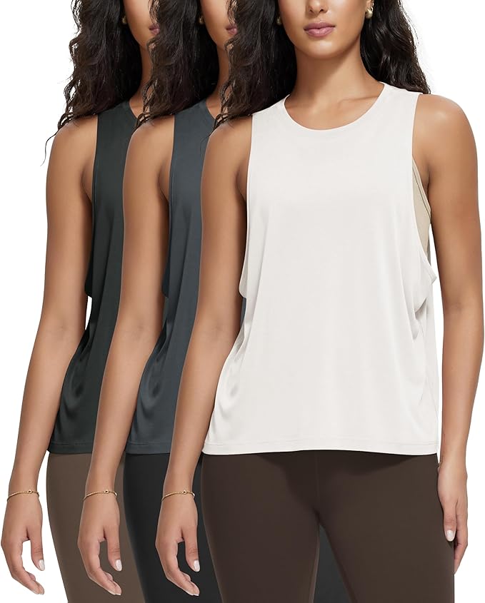 ODODOS 3-Pack Loose Tank Tops for Women Sleeveless Gym Athletic Workout Tops Yoga Shirts