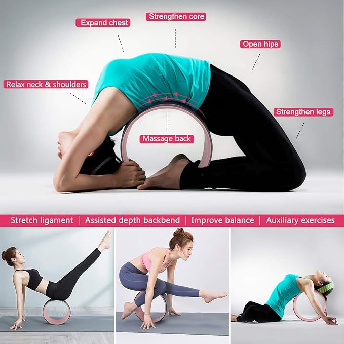 Yoga Wheel Set 11-in-1,Back Roller & 2 Blocks with Strap,Resistance Bands,Jump Rope,Carrying Bag,Perfect Yoga Back Wheel Accessory Starter Kit for Beginner, Stretching, Improving Backbends