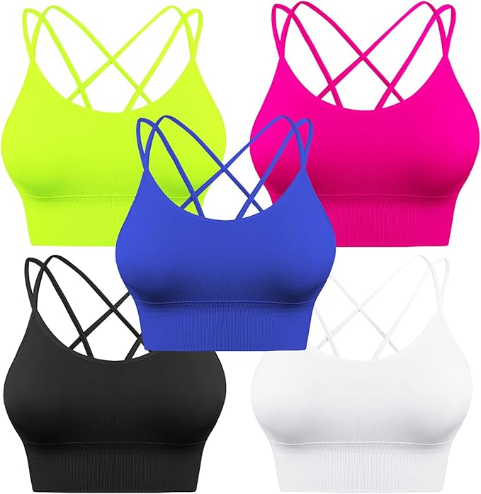 Sykooria 3 Pack Strappy Sports Bra for Women Sexy Crisscross for Yoga Running Athletic Gym Workout Fitness Tank Tops