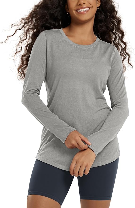 ODODOS Women's Long Sleeve Tunic Top - Ultralight Soft Breathable Side Slit Basic Tee Yoga Workout T-Shirt