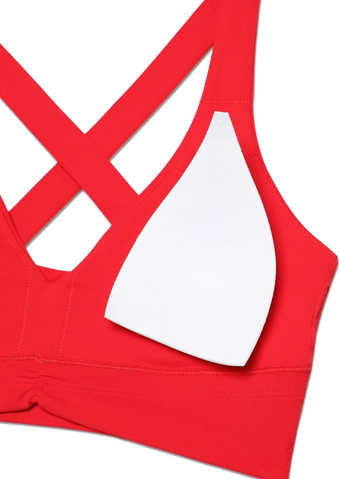 CRZ YOGA Butterluxe Ruched Longline Sports Bras for Women - V Neck Padded Yoga Tank Wide Straps Cross Back Crop Tops