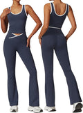 OLCHEE Womens Workout Sets 2 Piece Gym Yoga Outfits Crossover Flare Leggings Crop Tank Top with Contrast Trim