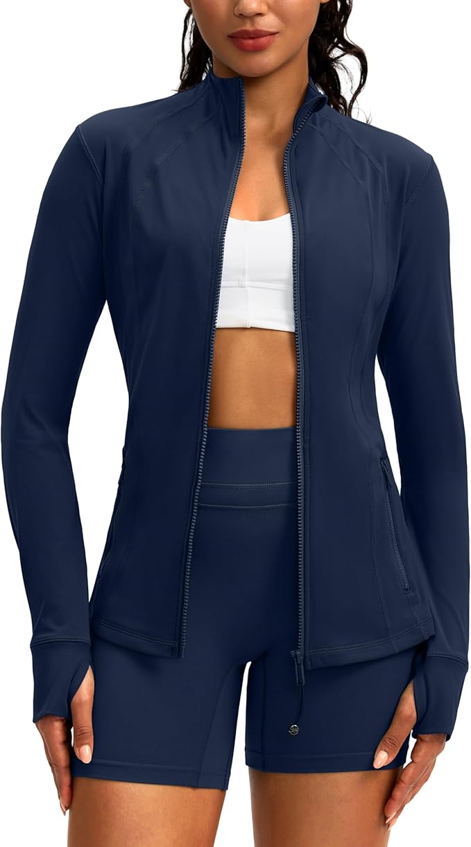 Women's Workout Jackets with 4 Pockets Zip Up Slim Fit Soft Fall Jacket for Yoga Running Athletic