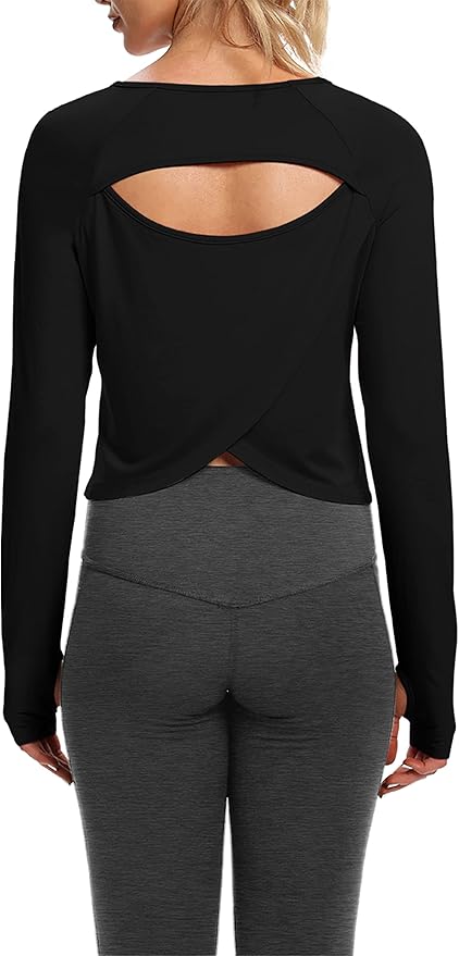 Bestisun Long Sleeve Workout Running Shirts Athletic Yoga Gym Crop Tops for Women