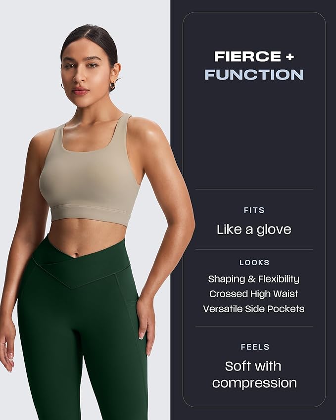 Aoxjox Women's Trinity High Waisted Yoga Pants with Pockets Cross-Waist Tummy Control Buttery Soft Workout Leggings 26"