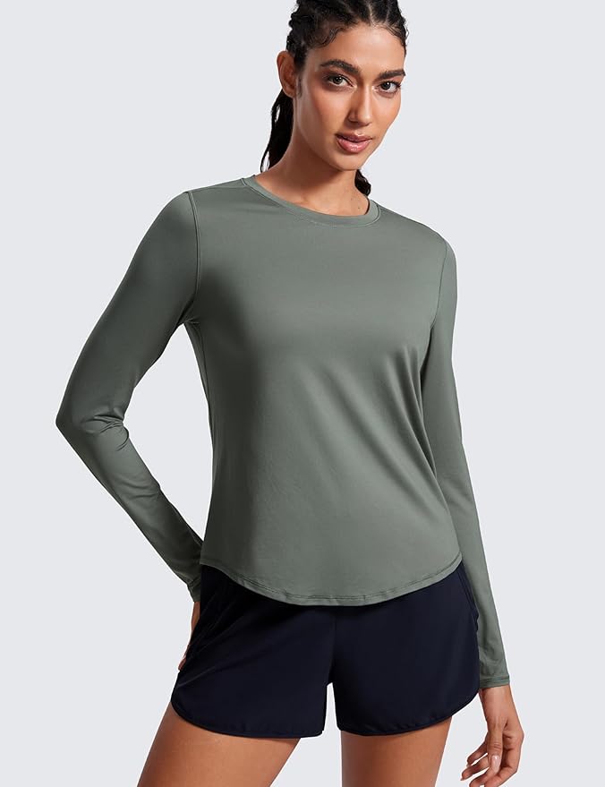 CRZ YOGA Lightweight Workout Long Sleeve Shirts for Women - Gym Running Fall Athletic Training T-Shirts High Neck Tops