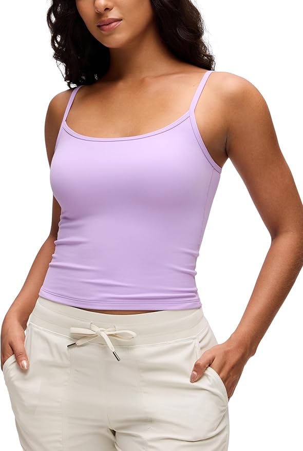 CRZ YOGA Butterluxe Double Lined Cami Tank Tops for Women - Yoga Casual Going Out Soft Scoop Neck Summer Sleeveless Shirt