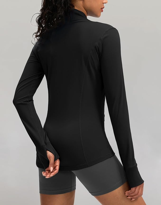 Women's Workout Jackets with 4 Pockets Zip Up Slim Fit Soft Fall Jacket for Yoga Running Athletic