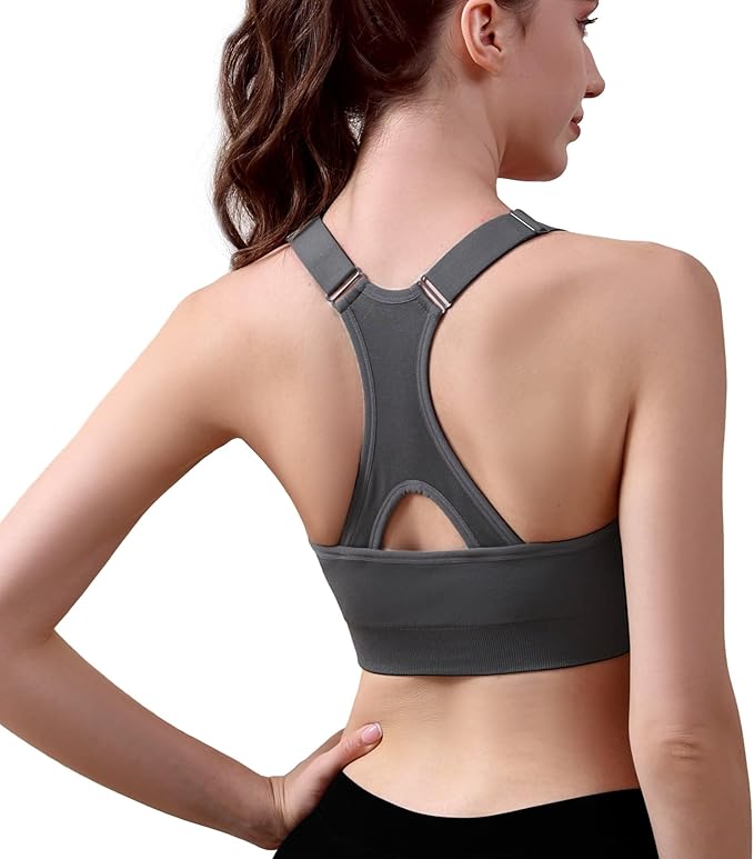 Double Couple Sports Bras for Women Adjustable Medium Impact Racerback Padded Sports Bra for Yoga Gym Fitness Workout