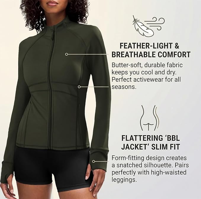 Waitfairy Zip Up Jackets for Women Yoga Gym Top Running Workout Jackets for Woman Track Jacket Women with Thumb Holes