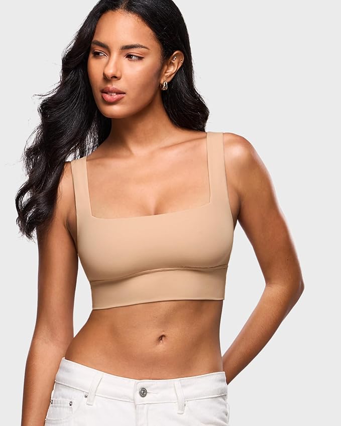 INLYRIC Women's Inbarely Outwear Longline Square Neck Bralette Supportive Unlined No Underwire Yoga Sports Bra