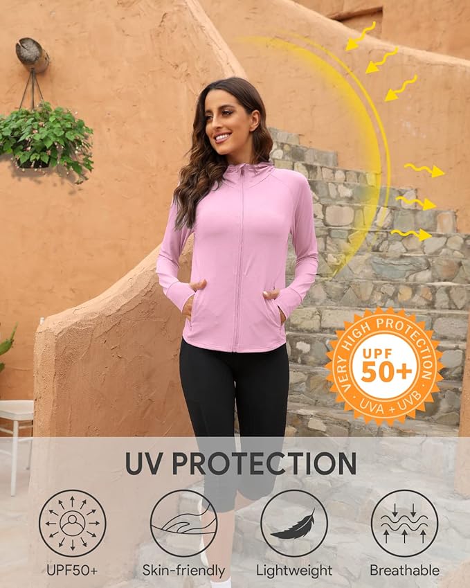 We1Fit Women's UPF 50+ Sun Protection Jacket Hoodie Sun Shirts Hiking Running Athletic Shirt