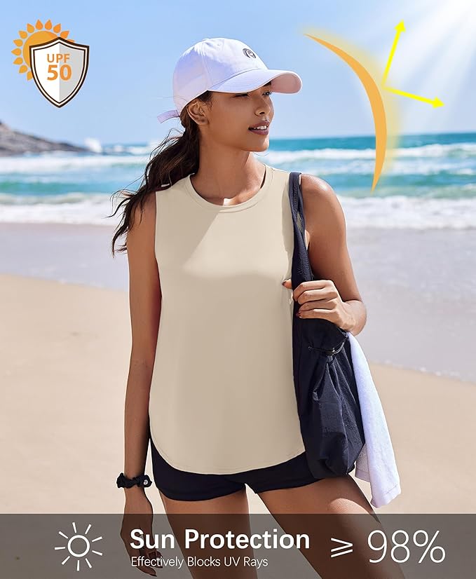 PINSPARK Workout Tank Tops Woman UPF 50+ Yoga Tanks Quick Dry Sleeveless Gym Shirts with Side Slits Loose Fit Athletic Top