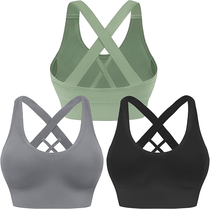 Evercute Sports Bras for Women Padded Medium Support Criss Cross Strappy Bra Seamless High Impact Yoga Exercise Athletic Bras