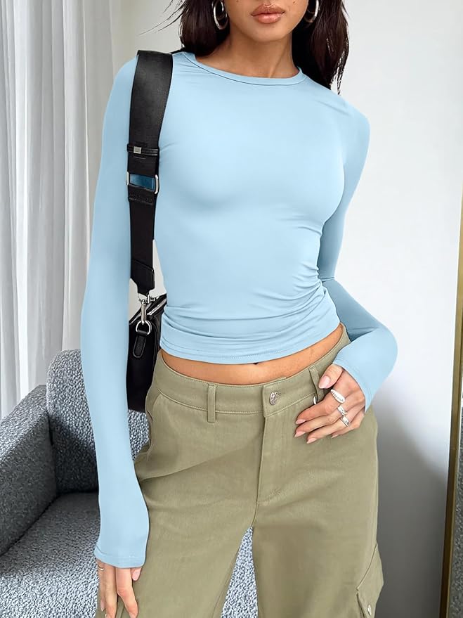 Trendy Queen Womens Long Sleeve T Shirts Fall Fashion 2026 Basic Crop Tops Going Out Outfits Y2k Clothes