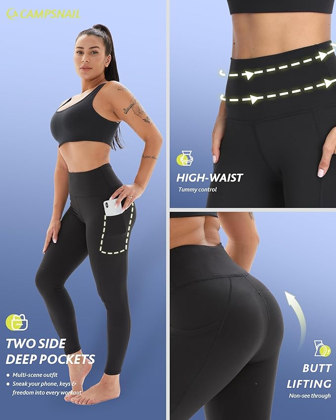CAMPSNAIL 4 Pack Leggings for Women - High Waisted Tummy Control Yoga Pants for Workout Gym Black Leggings Plus Size Dance