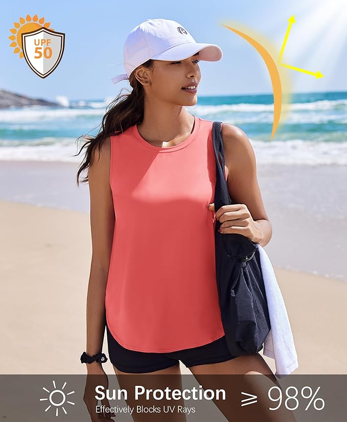 PINSPARK Workout Tank Tops Woman UPF 50+ Yoga Tanks Quick Dry Sleeveless Gym Shirts with Side Slits Loose Fit Athletic Top