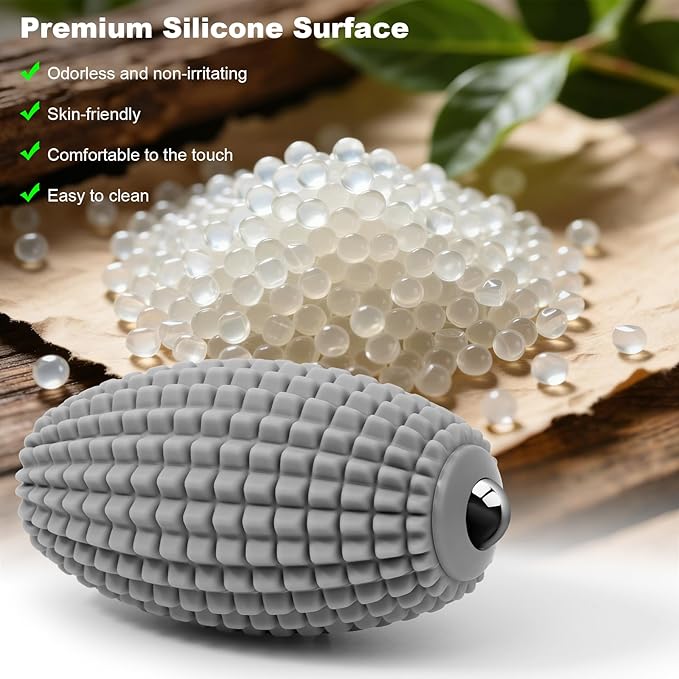 HODEMI Electric Vibrating Massage Roller, Handheld Muscle Massager with Ball-Shaped Rolling Head, 3 Speed Rechargeable Silicone Massager for Muscle Relaxation at Gym, Office & Travel (Gray)