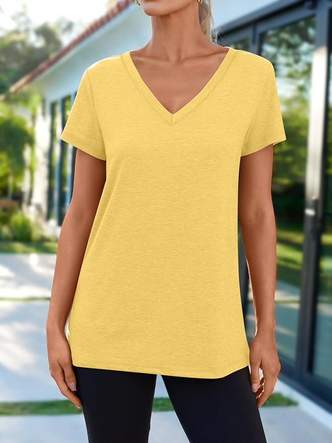 AUTOMET T-Shirts Short Sleeve V Neck Tees Tops for Women Fashion Trendy Lightweight Soft Casual Summer Outfits Clothes 2026