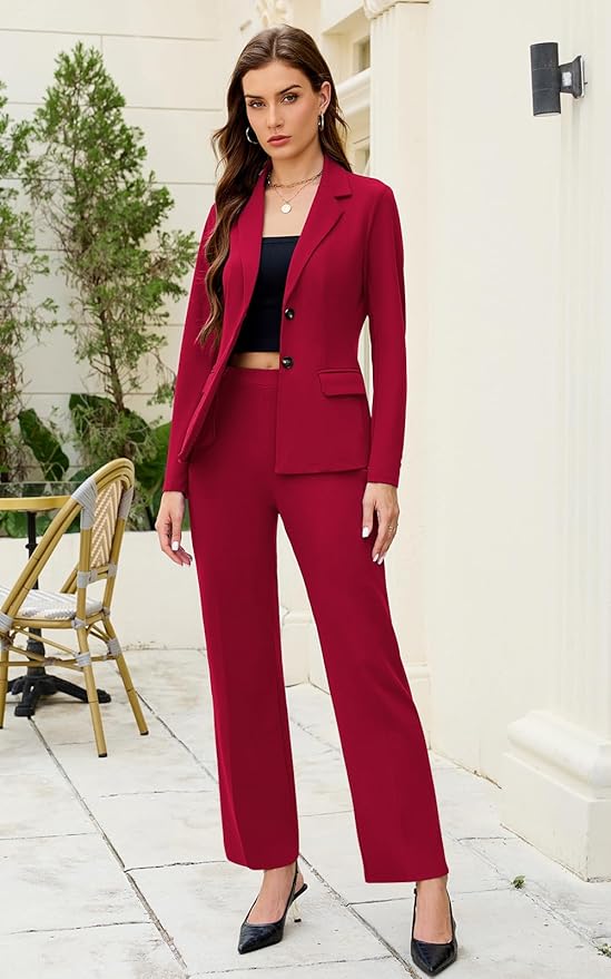 Women's 2 Piece Suits Business Casual Outfits Long Sleeve Solid Blazer with Pants Professional Office Work Sets