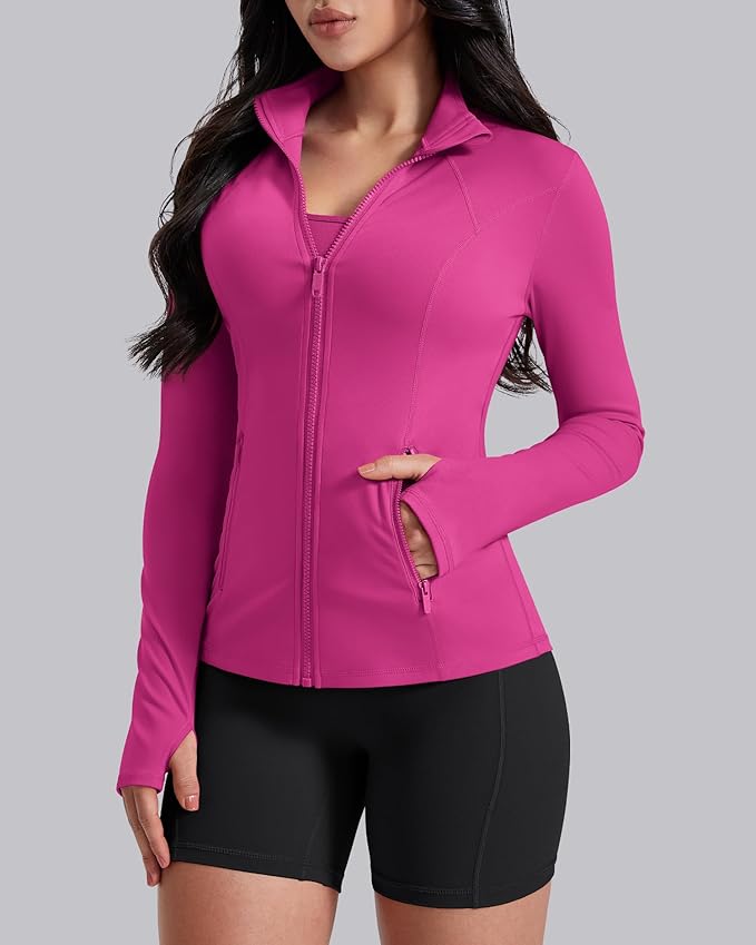 AVGO Womens Workout Jackets Lightweight Athletic Zip Up Jacket Slim Fit Running Gym Top with Pockets & Thumb Holes