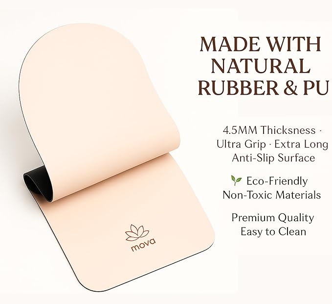 Yoga Mat – Extra Long Non-Slip PU & Natural Rubber, 4.5mm Thick, Eco-Friendly Yoga Mat for Hot Yoga, Pilates & Home Workout