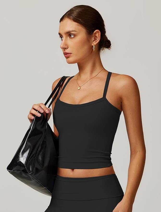 QBGJTD Womens Longline Sports Bras Cross Back Active Gym Yoga Padded Workout Crop Tank Top with Built in Bra