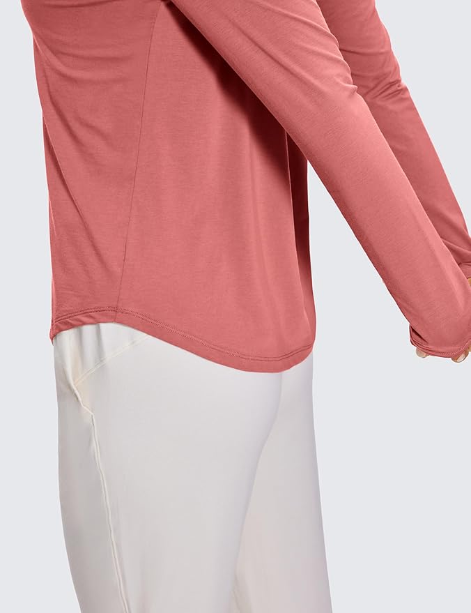 CRZ YOGA Pima Cotton Crewneck Long Sleeve Shirts for Women - Workout Athletic Yoga Casual Tops Soft Plain T-Shirt