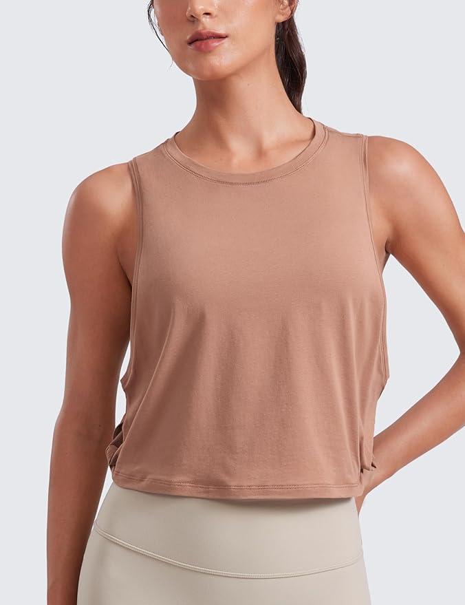 CRZ YOGA Pima Cotton Large Armhole Tank Tops for Women - Workout Sport Athletic Yoga Running Gym Loose Crop Sleeveless Shirts