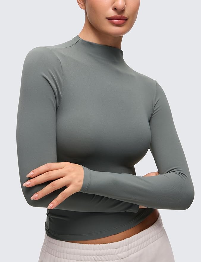 CRZ YOGA Softembrace Mock Neck Long Sleeve Shirts for Women - Casual Going Out Comfort Tops Soft Fitted Layer Underwear Tees