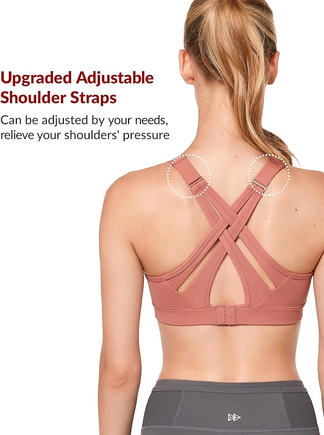 Yvette Sports Bra High Impact Adjustable Criss Cross Back, Full Support for Large Bust No Bounce