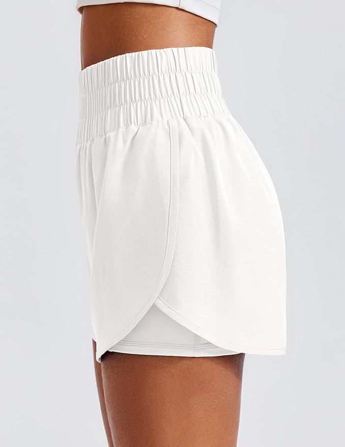 PINSPARK Women's 2 in 1 Running Shorts High-Split Athletic Short High Waisted 3" Liner Workout Gym Short with Pockets