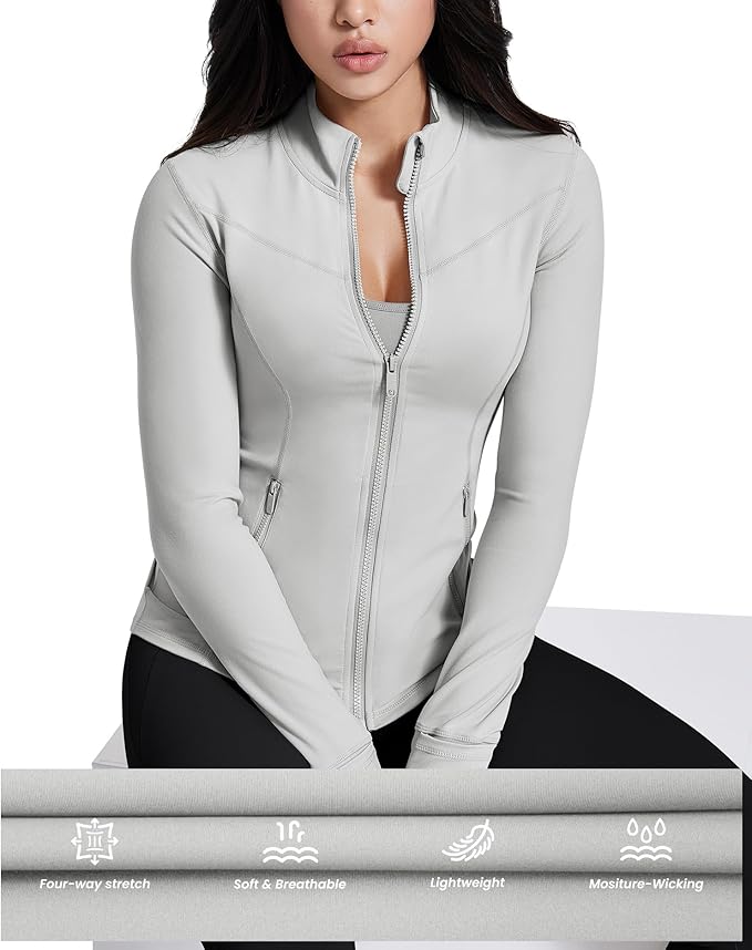AVGO Womens Running Jackets Lightweight Slim Fit Workout Jacket Zip Up Athletic Track Gym Tops with Pockets & Thumb holes