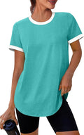 Womens Workout Tops Summer Short Sleeve Shirts Athletic Color Block Gym Clothes Outfits Sun Protection UPF 50+ T Shirts