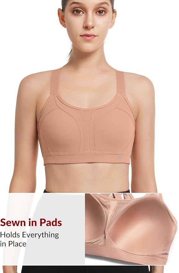 Yvette Sports Bra High Impact Adjustable Criss Cross Back, Full Support for Large Bust No Bounce