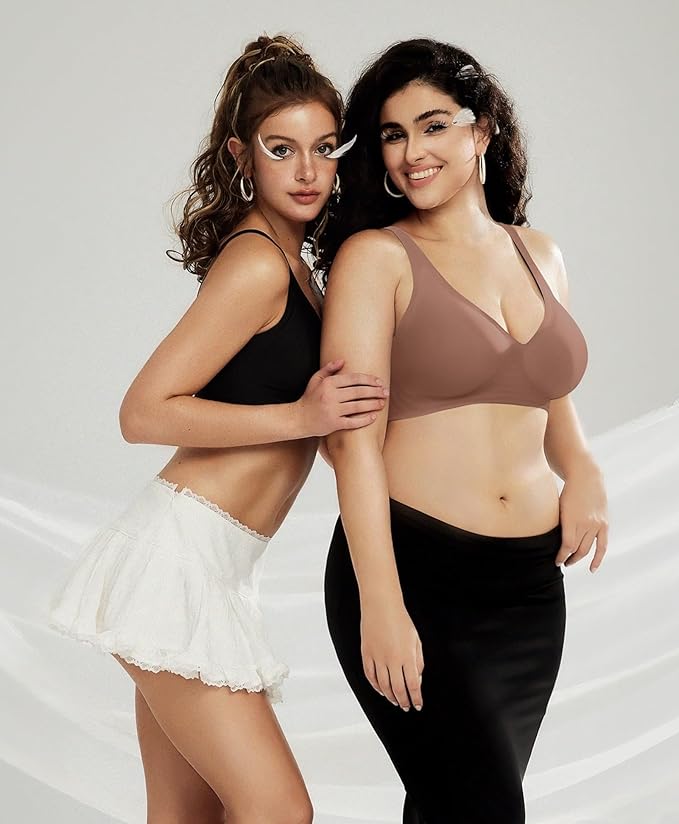 OEAK Womens Deep V Bras Wireless Comfortable Bra Supportive No Underwire Bras Tshirt Push Up Bralettes Plunge Seamless Bra