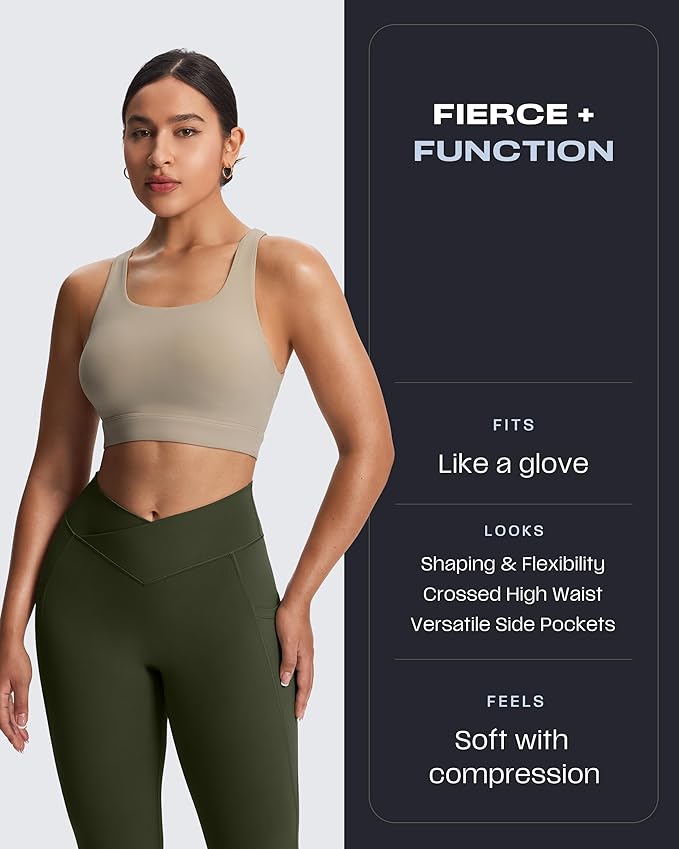 Aoxjox Women's Trinity High Waisted Yoga Pants with Pockets Cross-Waist Tummy Control Buttery Soft Workout Leggings 26"