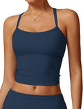 QBGJTD Womens Longline Sports Bras Cross Back Active Gym Yoga Padded Workout Crop Tank Top with Built in Bra