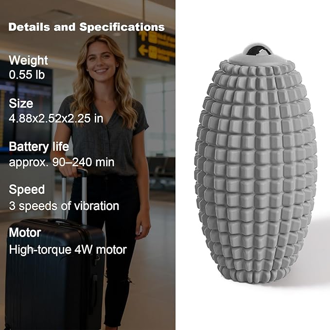 HODEMI Electric Vibrating Massage Roller, Handheld Muscle Massager with Ball-Shaped Rolling Head, 3 Speed Rechargeable Silicone Massager for Muscle Relaxation at Gym, Office & Travel (Gray)