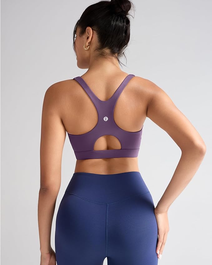 RUNNING GIRL Sports Bras for Women High Support,Racerback High Impact Grey Sports Bra Moulded Cup Workout Bra Push up