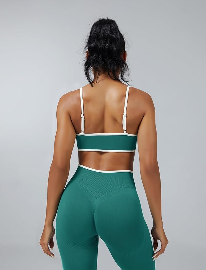 ABOCIW Womens 2 Piece Workout Sets Seamless Color Block Sports Bra Scrunch Butt Lifting High Waist Leggings Gym Set