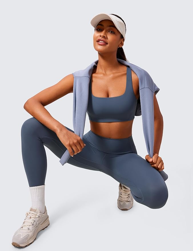 CRZ YOGA Butterlift Double Lined Square Neck Sports Bras for Women - Wireless V-Shaped Racerback Workout Yoga Top Non Padded