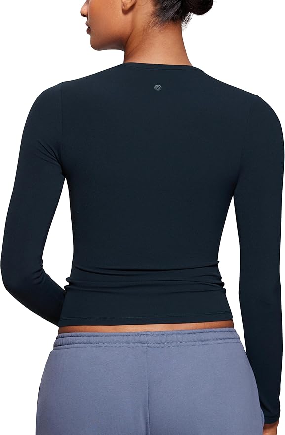 CRZ YOGA Softembrace Crewneck Long Sleeve Shirts for Women - Casual Going Out Tops Soft Basic Fitted Tight Fall T-Shirts