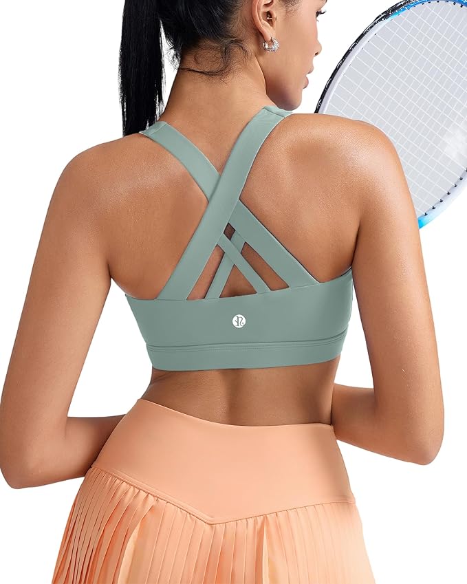 RUNNING GIRL Sports Bras for Women,Padded Strappy Sports Bras Criss-Cross Back Medium Support Sports Bras with Removable Cups