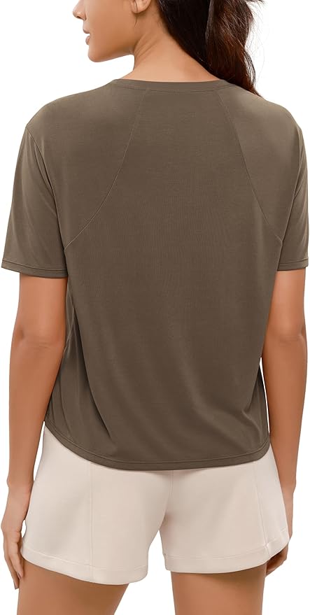 ODODOS Modal Soft Short Sleeve Shirts for Women Crew Neck Yoga Tee Casual Workout Tops