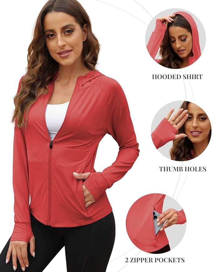 We1Fit Women's UPF 50+ Sun Protection Jacket Hoodie Sun Shirts Hiking Running Athletic Shirt