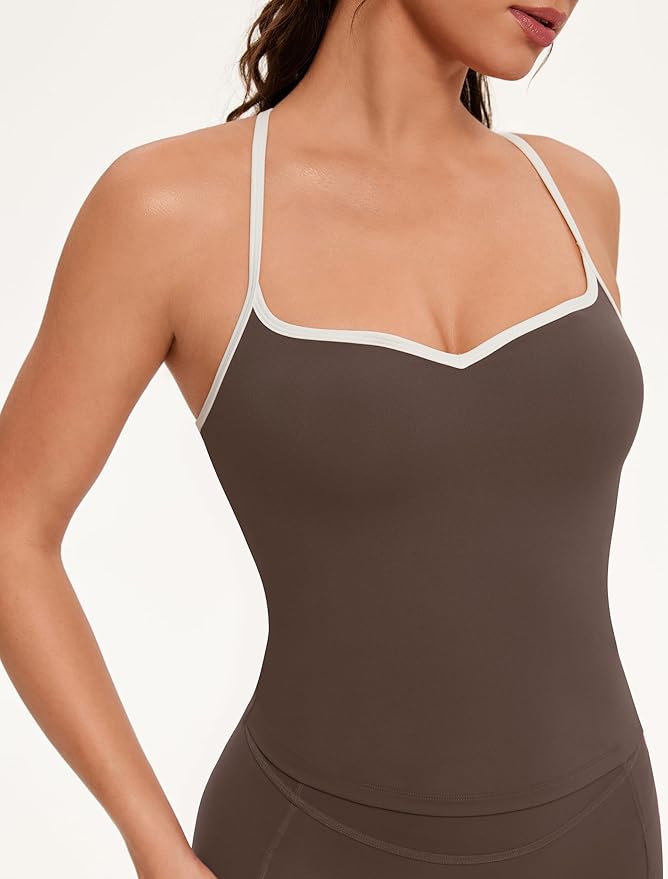 OMKAGI Sports Bras for Women Cute Sweetheart Neck Workout Tank Tops Open Back Yoga Bra Top