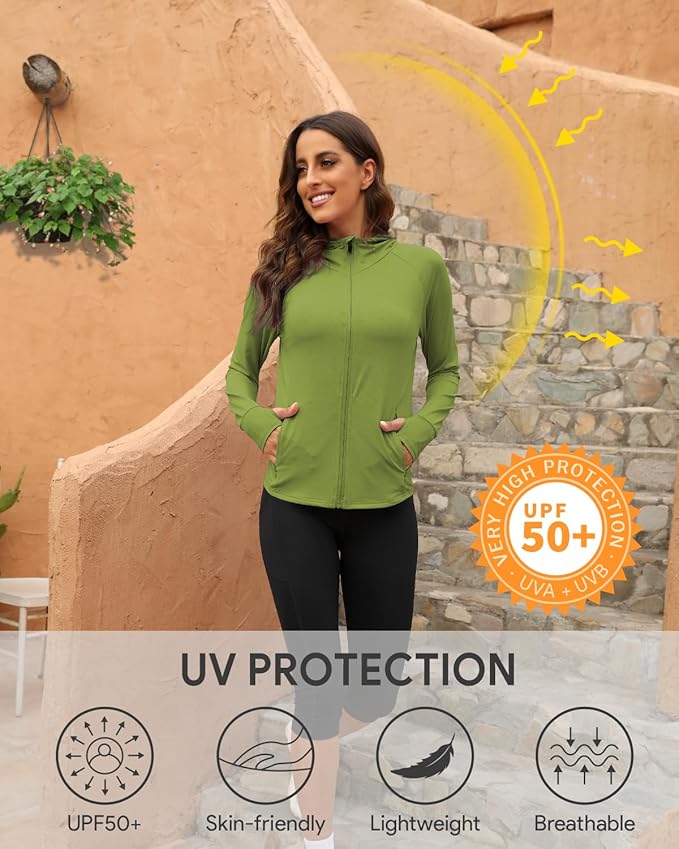 We1Fit Women's UPF 50+ Sun Protection Jacket Hoodie Sun Shirts Hiking Running Athletic Shirt