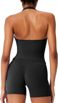 RXRXCOCO Halter Workout Sets for Women 2 Piece V Neck Tank Tops Hidden Scrunch Booty Shorts Gym Outfits with Pockets