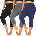 3 Pack Women's Plus Size Capri Leggings High Waist Tummy Control, Stretchy Yoga Workout Pants (XL-4X) - Spandex Elastic Fit